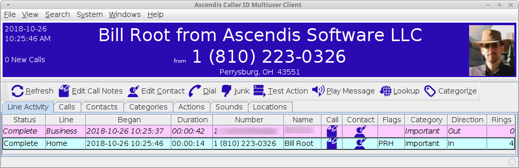 Main Client window showing Line Activity
