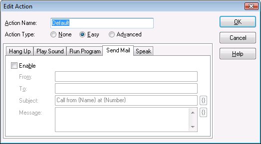 Edit Action window, easy action, send mail page